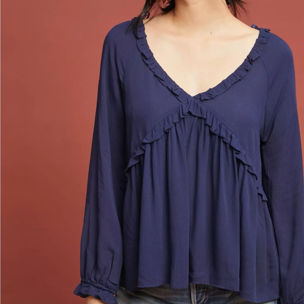 Anthropologie Eri and Ali Guilvinec top, navy, size M, NWOT